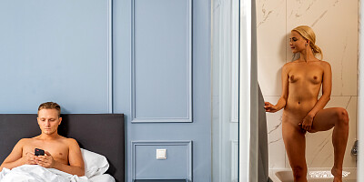 Slim blondie Lika Star takes a nice shower before getting fucked