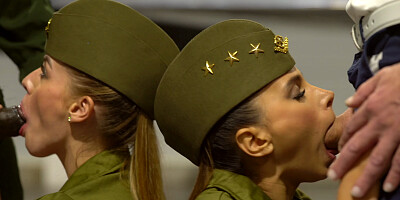 Sexy military babes Eveline Dellai and Baby Nicols getting fucked balls deep