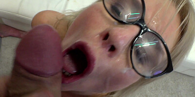 Nadya Basinger takes cum on her glasses after a hard fuck