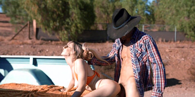 Young cowgirl Lilly Bell gets pounded outdoors