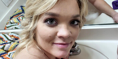 Petite Katie Kush receives a big candy from her stepbrother on Halloween