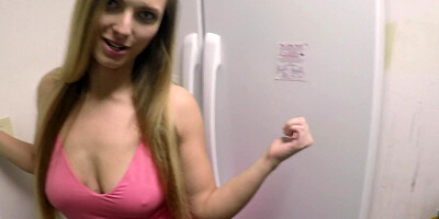 Blonde is sucking dick in the kitchen