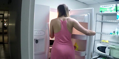 Blonde is sucking dick in the kitchen