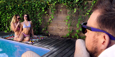 Two European hotties fucking by the poolside