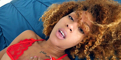 Ebony babe Kendall Woods in sexy red lingerie having sex
