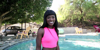 Petite ebony babe is fucking her lover