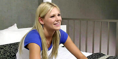 Vicious long haired blonde Scarlet Red is deeply swallowing the nice throbbing cock