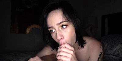 Dark-haired bimbo sucks Tyler's cock with vigorous energy