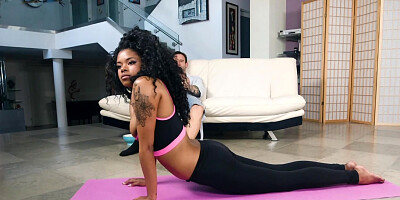 Curly haired ebony lady is being adored by this white stud