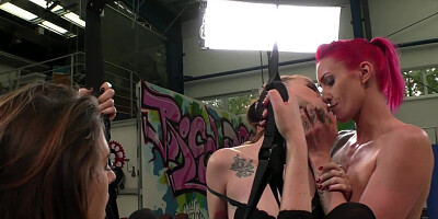 Three girls are fooling around with a lot of sexy toys together