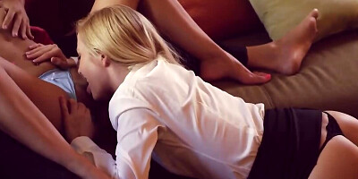 Spanish blonde willingly joins the married couple for threesome