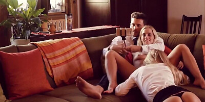Spanish blonde willingly joins the married couple for threesome