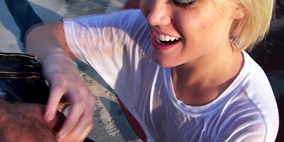 Outdoor oral sex orgy with two gorgeous cocksuckers
