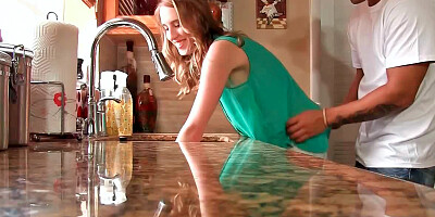 Cadence Lux holding onto kitchen counter while being fucked hard