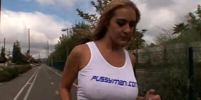 Big blonde pleasures him with her feet