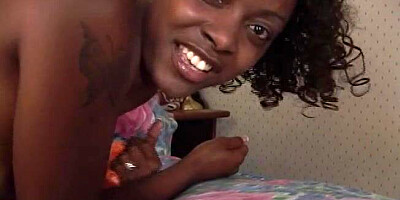 Tattooed ebony sucks a guy and gets pussy boned outdoor after short porn interview