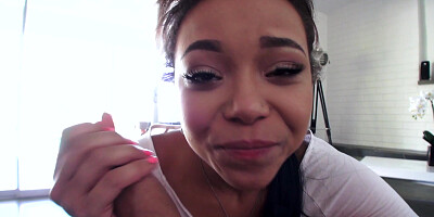 Young black teen Adrian Maya deepthroating that big white axe