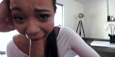 Young black teen Adrian Maya deepthroating that big white axe