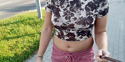 shows tits while walking around town