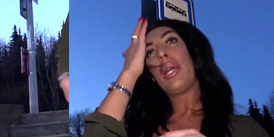 Public Agent Northern Lass catches Euro perv wanking his cock outside and gets creampie in basement