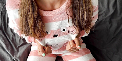 Student in Pajamas Masturbate Small Tits Horny Pussy and Squirting Orgasm