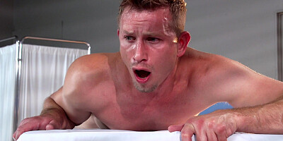Jessica Jaymes has him lie down on her special table and sucks his dick