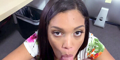 Alina Belle is sucking and jerking the cock in POV