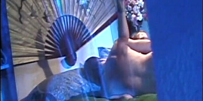 Masturbating brunette caught and fucked