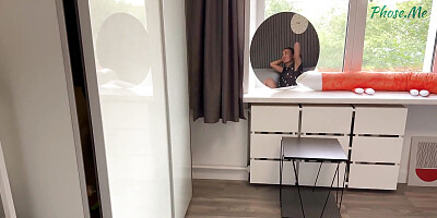 Brunette Mature Karina Fox Sucking My Cock with Her Sheer Tights on