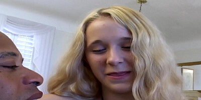 Sweet little blonde with blue eyes for a big black cock!