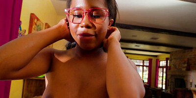 Gorgeous ebony doll is sucking her mate's hard piston in POV