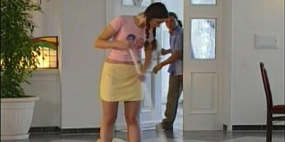 Muscular man destroy all fuck holes of three girls after getting his house cleaned