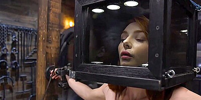 Lacy Lennon In Redhead Slave With Head Locked In A Deprivation Box Got Whipped