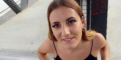 Skinny blonde facialized after sex in public with stranger