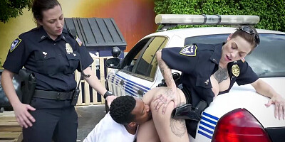 Black man fucks two dirty cop ladies in outside 3some