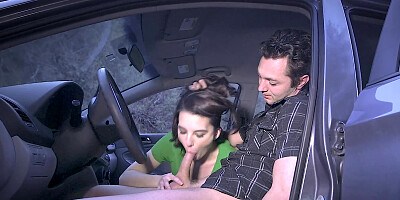 Horny teen in purple lingerie hooks up with guy in the car