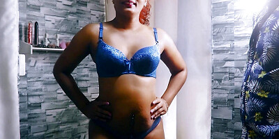 peacock blue bra pantie try on haul and hard pussy fuck