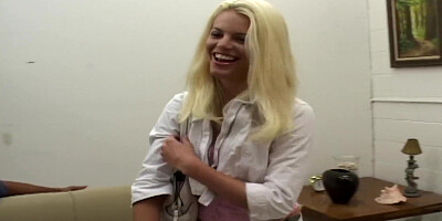 Hot tan blonde has dark meat for dinner! ...it hurts...!