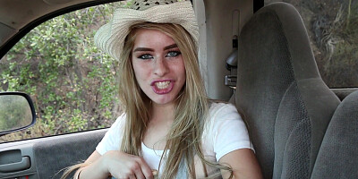 Hitchhking whore Lilly Ford flashes her tits for sixty bucks