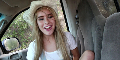 Hitchhking whore Lilly Ford flashes her tits for sixty bucks