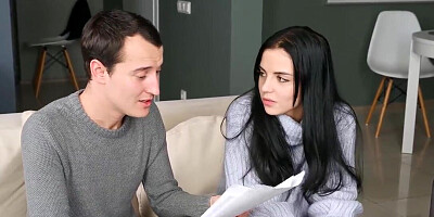 Skinny brunette fucks in front of her loser boyfriend