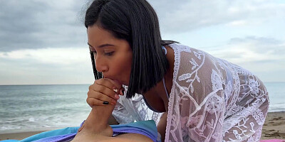 Alika Penagos is sucking thick cock on the beach