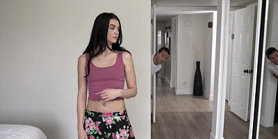 Submissive girl with long legs enjoys hard missionary sex