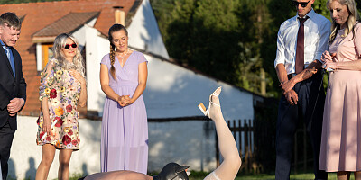 Perverted couple are having sex at the wedding in front of people