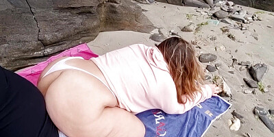 Big, big-blonde stepmom has outdoor sex with her stepson