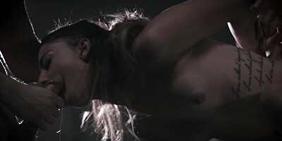 Kristen Scott gets her mouth and pussy fucked in threesome