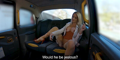 Miss Sally shows off her big tits and pussy in the Fake Taxi