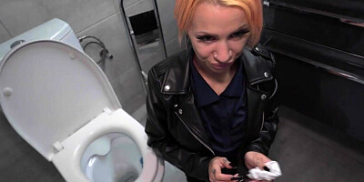 Bad girl waitress fucking a hard cock in a public restroom