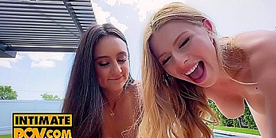 Pov - Brunette And Blonde Eliza Ibarra And Sahara Skye Join Together To Make You Jizz