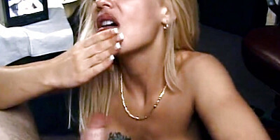 Titty fucking and sucking off a small dick by a busty hot blonde